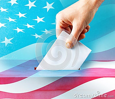 elections in the US - voting ballot and American flag Stock Photo