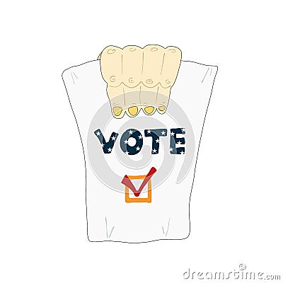 Elections in USA. A hand is showing a ballot paper. Vector Illustration