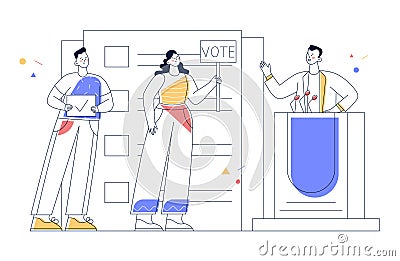 Elections and voting concept. Political campaign with candidate and electorate Vector Illustration