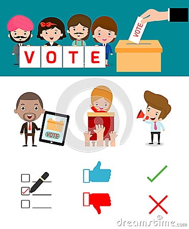 Elections with voting debates, Hand casting a vote,Voting concept in flat style Vector Illustration