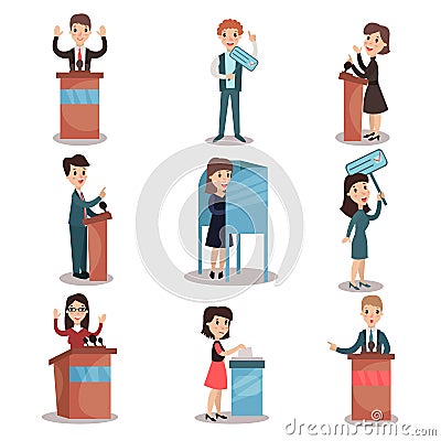 Elections and voting set, political candidates and voting process vector Illustrations Vector Illustration