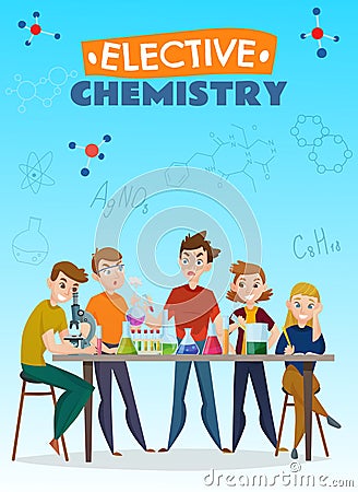 Elective Chemistry Cartoon Poster Vector Illustration