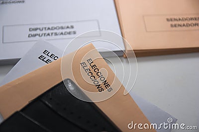 The electoral envelopes and a portfolio with documentation to participate in the election day Stock Photo