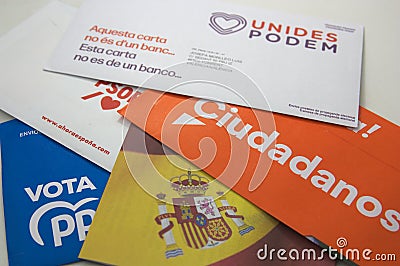 Electoral propaganda that arrives in the mail before the election day in sealed envelopes Editorial Stock Photo