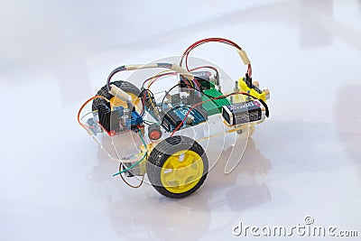 Electornic car robot kit module made from micro controller open source circuit hardware for kid education future Editorial Stock Photo
