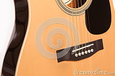 Electric acoustic yellow guitar close up isolated on white Stock Photo