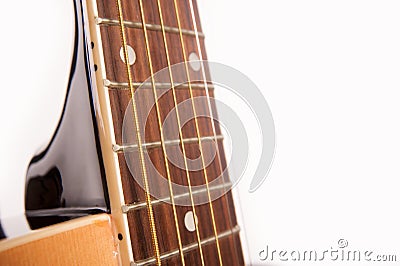 Electric acoustic yellow guitar close up isolated on white Stock Photo