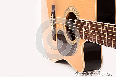 Electric acoustic yellow guitar close up on white Stock Photo