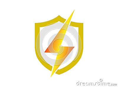 Electric arrow inside the shield for logo design, power security icon illustration on white background Vector Illustration