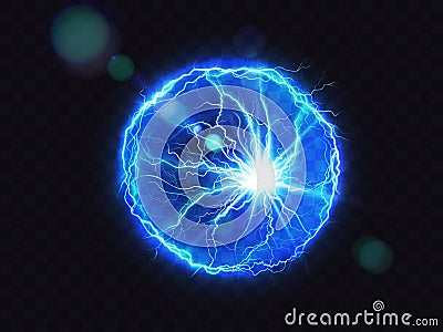 Electric ball lightning circle strike impact place Vector Illustration
