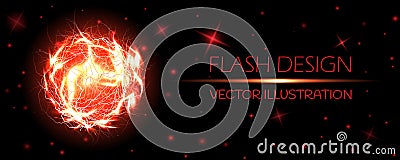 Electric ball. Powerful electrical discharge, magical energy flash. Lightning circle strike impact place, plasma sphere Vector Illustration