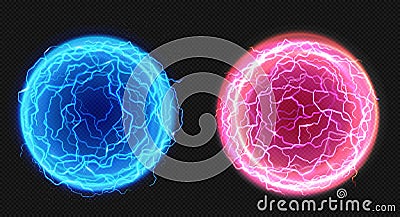 Electric balls, lightning circle strike, plasma Vector Illustration
