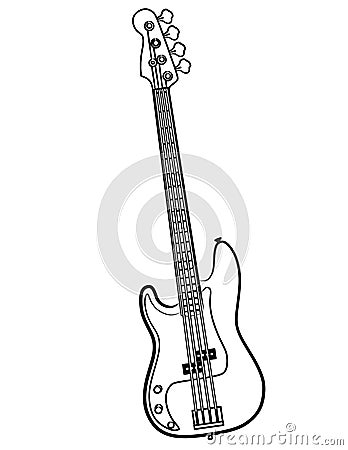 Electric Bass Guitar line art vector illustration Vector Illustration