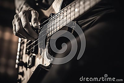 Electric Bass Guitar Player's Hands in Live Music Performance. created with Generative AI Stock Photo