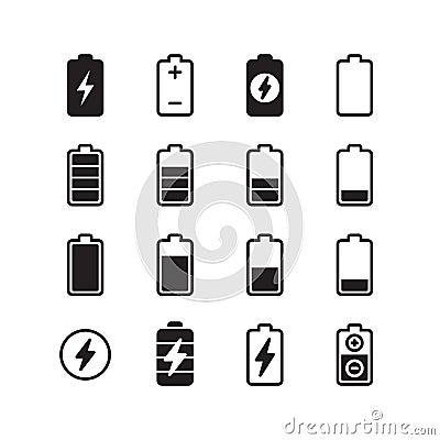 Electric battery, accumulator energy vector icons set Vector Illustration