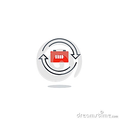Electric battery charge concept, auto accumulator icon, energy efficiency Vector Illustration