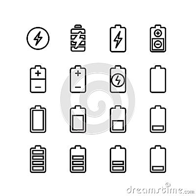 Electric battery, phone charging thin line vector icons Vector Illustration