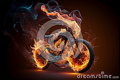 Electric bicycle catching fire due to an overheated faulty lithium battery Cartoon Illustration