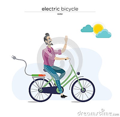 Electric bicycle riding, vector illustration Vector Illustration