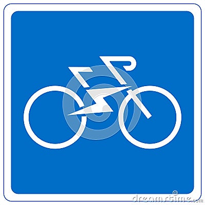 Electric bike icon with lightning bolt sign on blue road sign background Modern ecological way of transportation and healthy lifes Vector Illustration