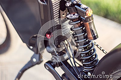 Electric bike rear shock absorber close up Stock Photo