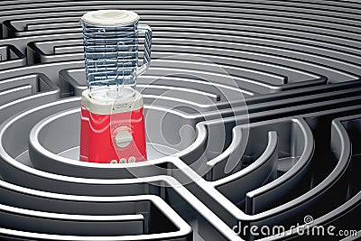 Electric blender inside labyrinth maze. 3D rendering Stock Photo