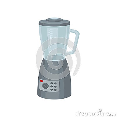 Electric blender for preparation food and smoothie. Modern kitchen appliance. Gray mixing machine with glass container Vector Illustration