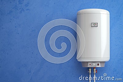 Electric boiler, water heater on the blue wall. Cartoon Illustration