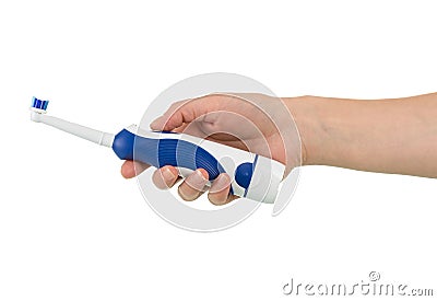 Electric toothbrush in hand on white Stock Photo