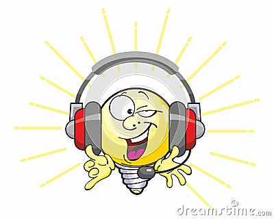 Cartoon light bulb mascot. Vector Illustration