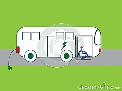 Wheelchair ramp equipped electric bus accessible for disabled people Vector Illustration