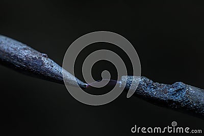 Electric cable close-up with glowing electricity lightning. Macro shot Stock Photo