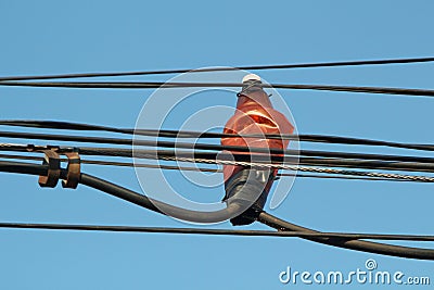 Electric cable lines improvisation repair Stock Photo