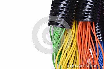 Electric cables in corrugated plastic pipes Stock Photo