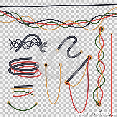 Realistic isolated electrical wires intertwined with each other Vector Illustration