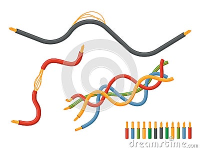 Electric cables. Single and multicore wires set Vector Illustration