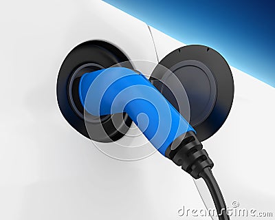 Electric Car and Car Charging Plug Stock Photo