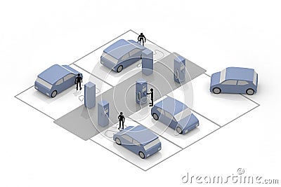 Electric car and charger. EV car and charging stand being charged. Use the charging spot installed on the road Stock Photo