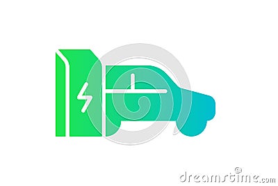 Electric car charging in charger station connector green gradient icon. Electrical auto power charge symbol. Eco Stock Photo