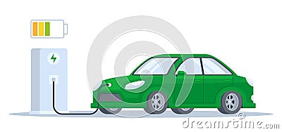 Electric car charging process Cartoon Illustration