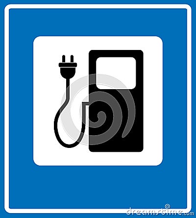 Electric car charging station sign icon against blue. Vector illustration. Simply flat style banner Vector Illustration