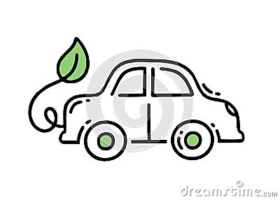 Electric car. Co2 climate change concept green energy. Vector isolated doodle Vector Illustration