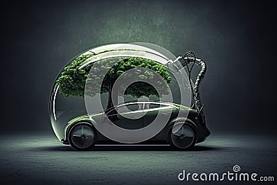 Electric car concept in green environment concept. Green energy. Eco friendly. Generative AI Stock Photo