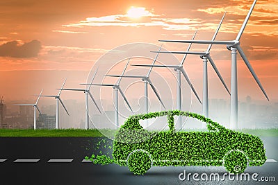 The electric car concept with windmills - 3d rendering Stock Photo