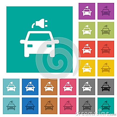 Electric car with connector square flat multi colored icons Stock Photo