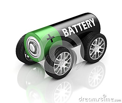 Electric car 3d concept - battery on wheels Cartoon Illustration
