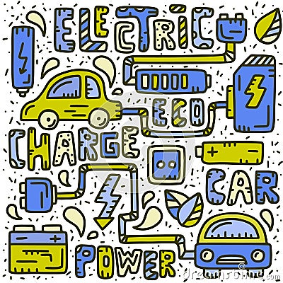 Electric car doodle Vector Illustration