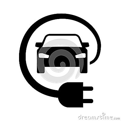 Electric car with energy charging cable plug icon symbol Vector Illustration