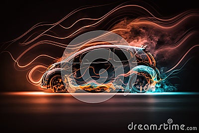 Electric car energy fast. neon glow-in-the-dark electric car at high speed running concept ai generation Stock Photo