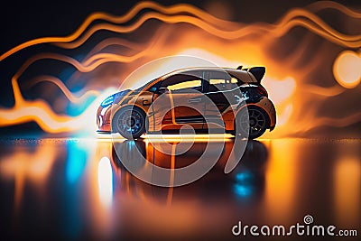 Electric car energy fast. neon glow-in-the-dark electric car at high speed running concept ai generation Stock Photo